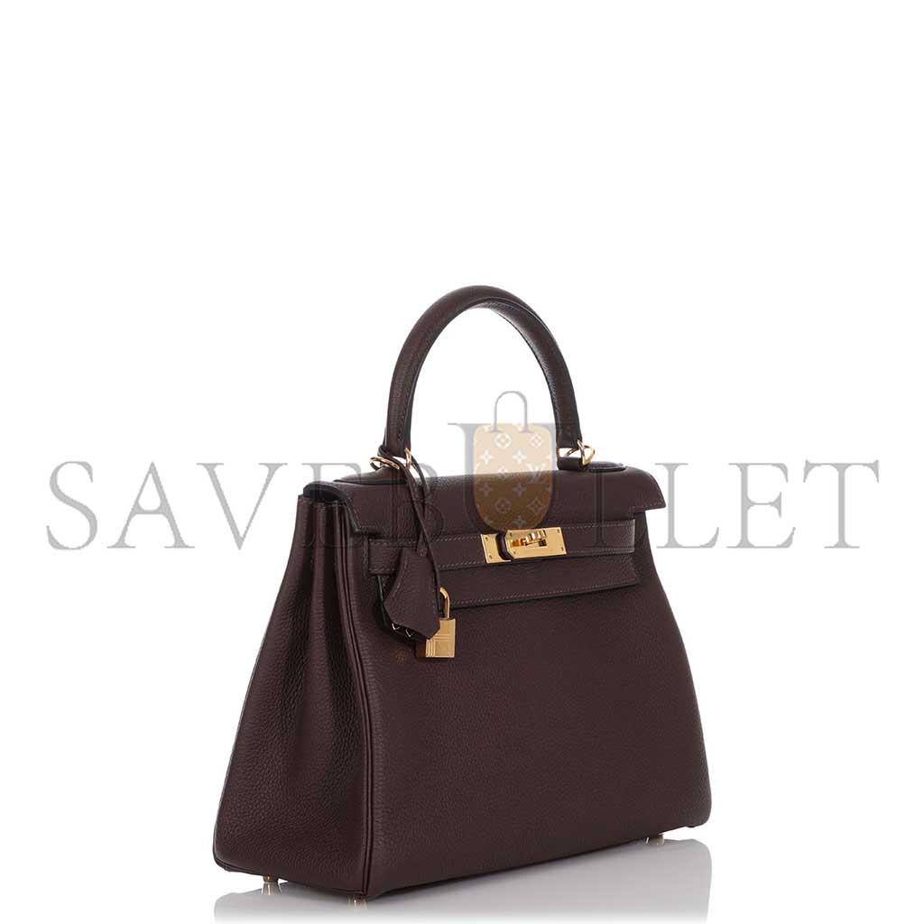 HERMÈS MASTER CHOCOLATE TOGO KELLY 28 RETOURNE GOLD HARDWARE (28*22*10cm)